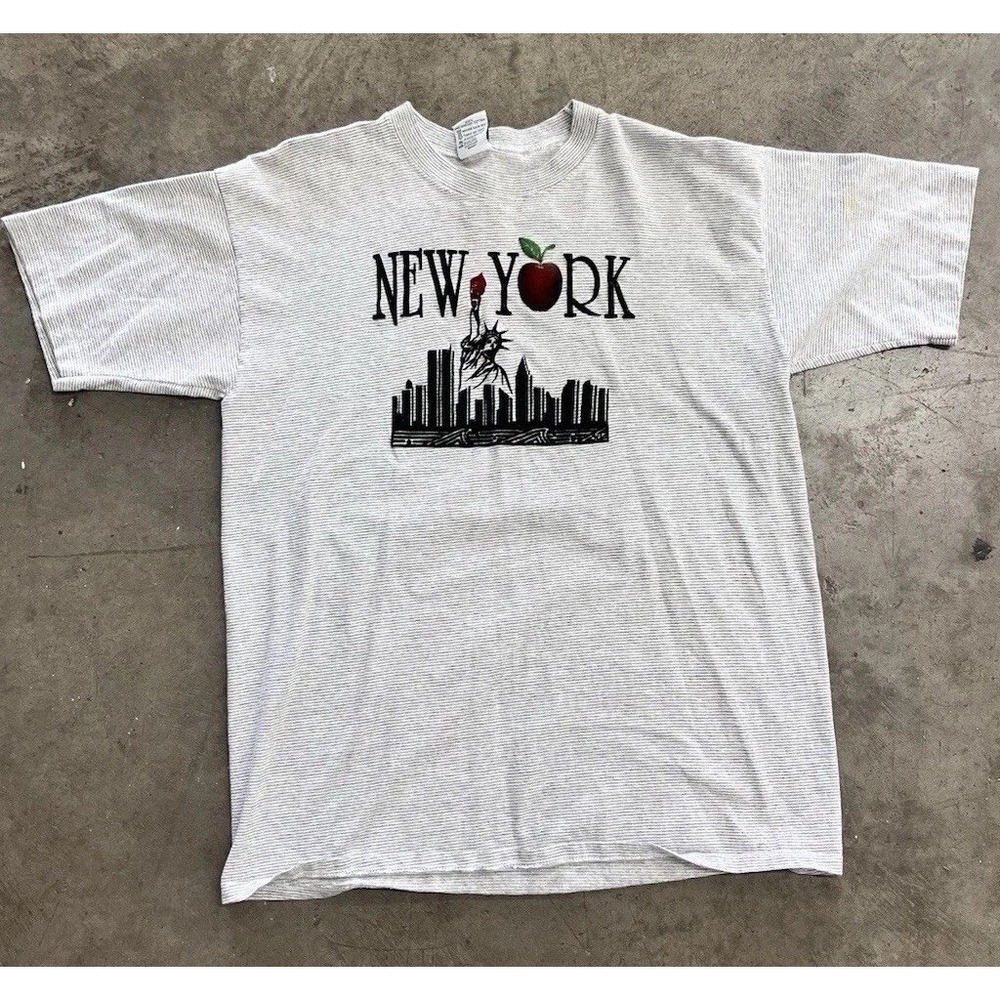 Men's Vintage New York Big Apple Shirt Made In USA Travel Souvenir Hipster Large